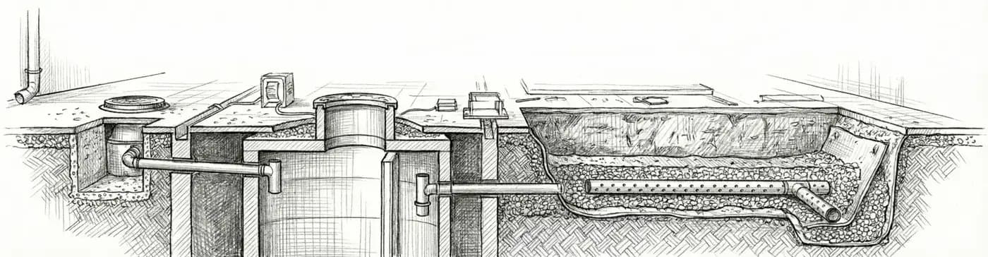 Схема ЛОС и дренажной системы на участке